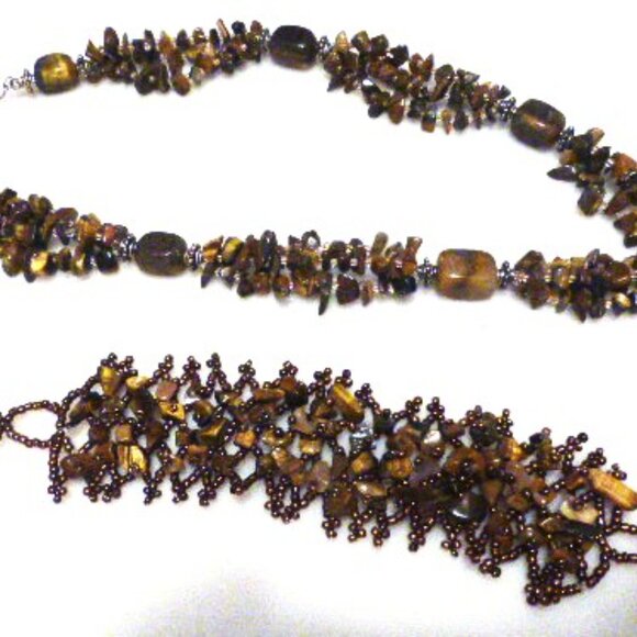 Glass TIGER EYE NECKLACE Vintage Necklace Vintage Jewelry BRACELET Jewelry Box - Picture 6 of 7